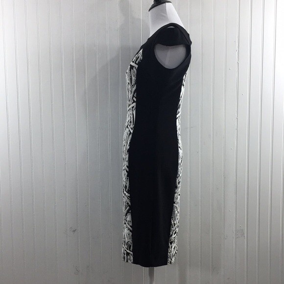 Joseph Ribkoff Black White Geo Print Sheath Dress Womens 6 Illusion Knee Length - Picture 4 of 11